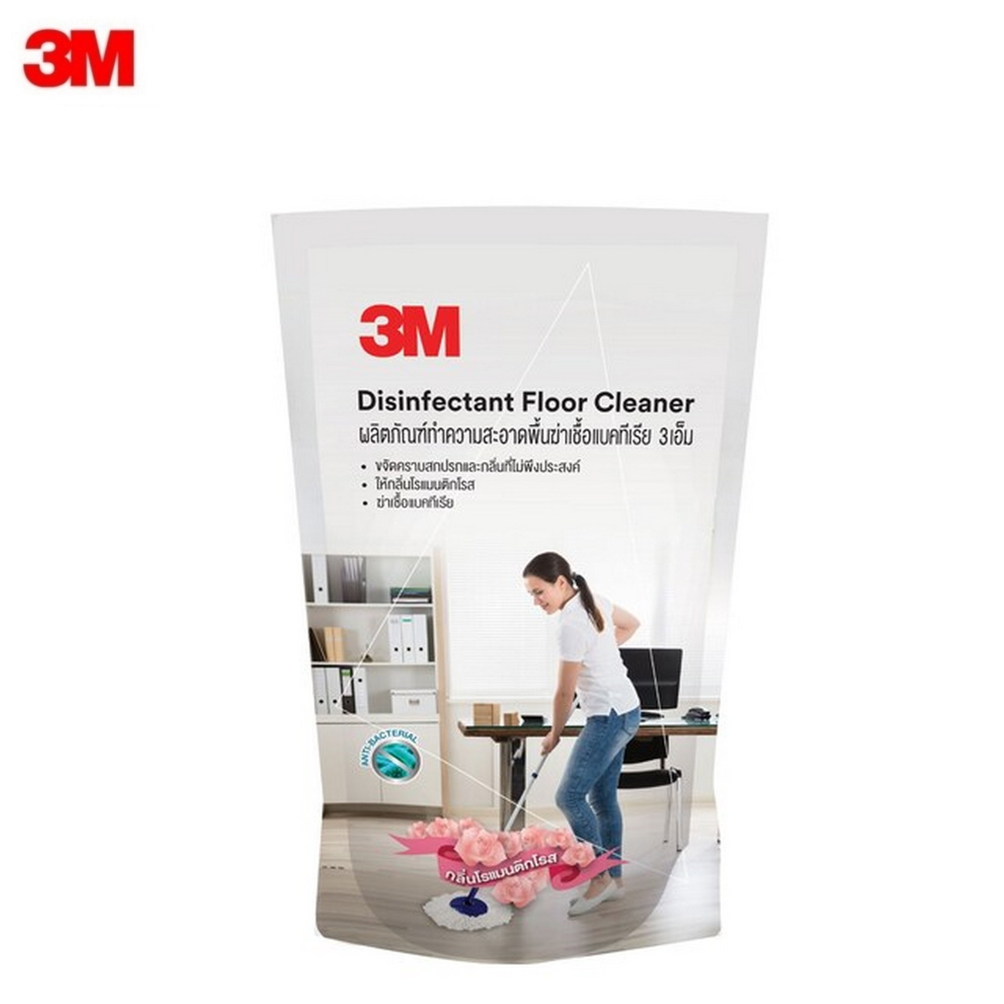 3M น้ำยาถูพื้น น้ำยาทำความสะอาดพื้นฆ่าเชื้อแบคทีเรีย กลิ่นโรแมนติกโรส ชนิดถุงเติม 450ml.