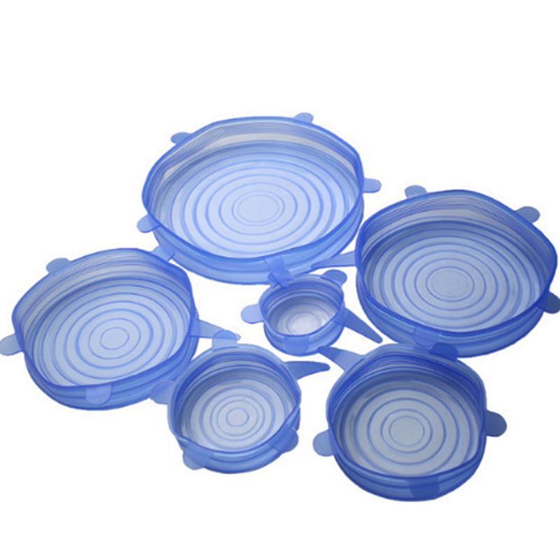 6pcs/set Kitchen Reusable Silicone Food Storage Wrap Microwave Bowl Seal Cover Stretch Lid