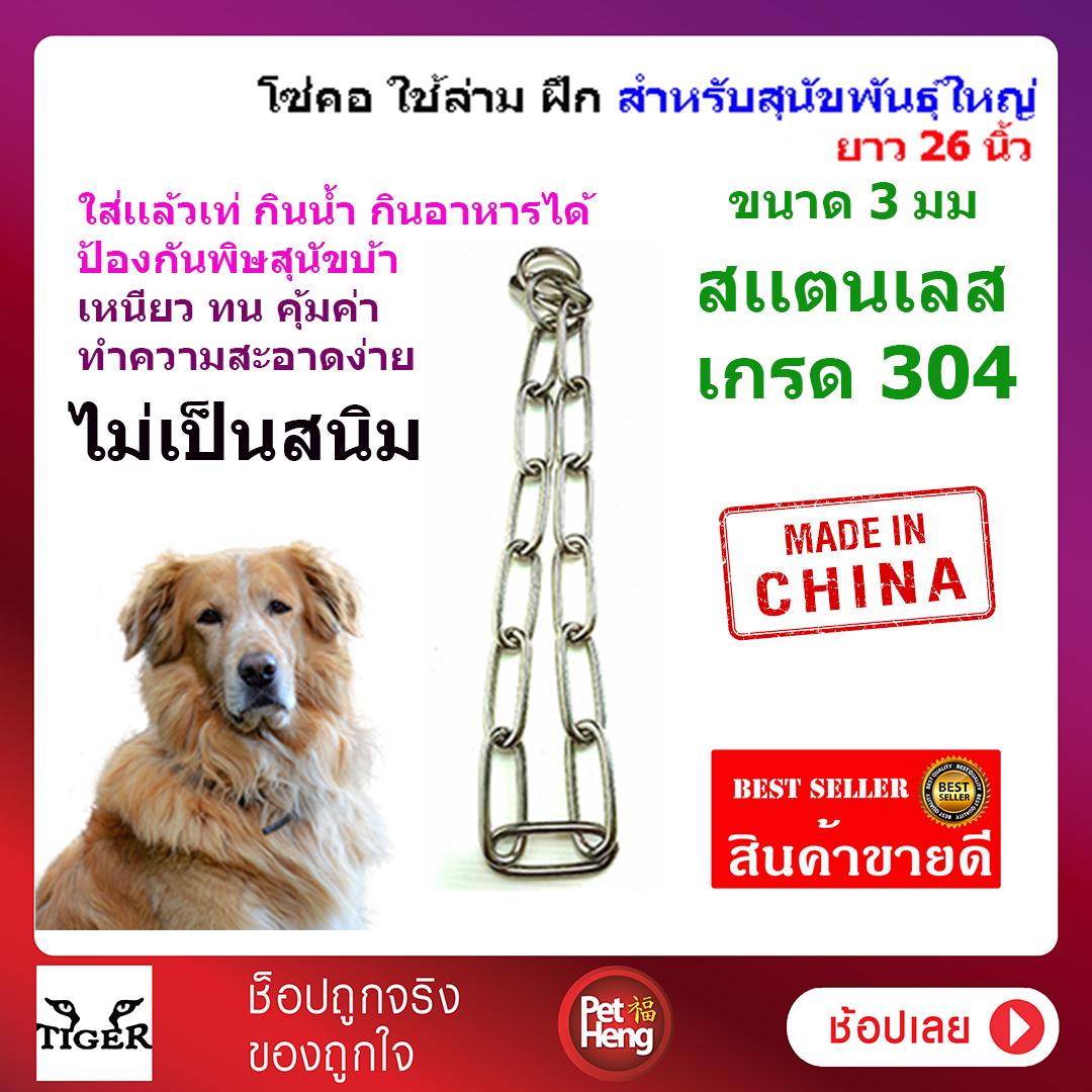 Petheng โซ่คอสำหรับ ล่าม ฝึกสุนัขพันธุ์เล็ก น้ำหนักตัว 10-20 kg. สแตนเลส หนา 3 มม. ยาว 26 นิ้ว x 3 ชิ้น