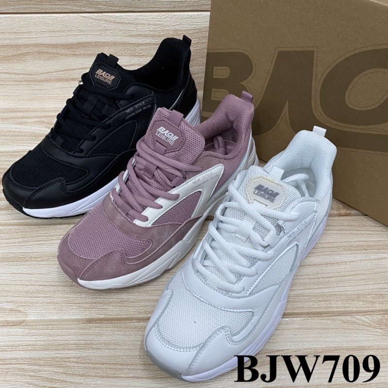 Baoji BJW  709  รองเท้าสนิกเกอร์  สีดำ/สีขาว /สีชมพู (37-41)