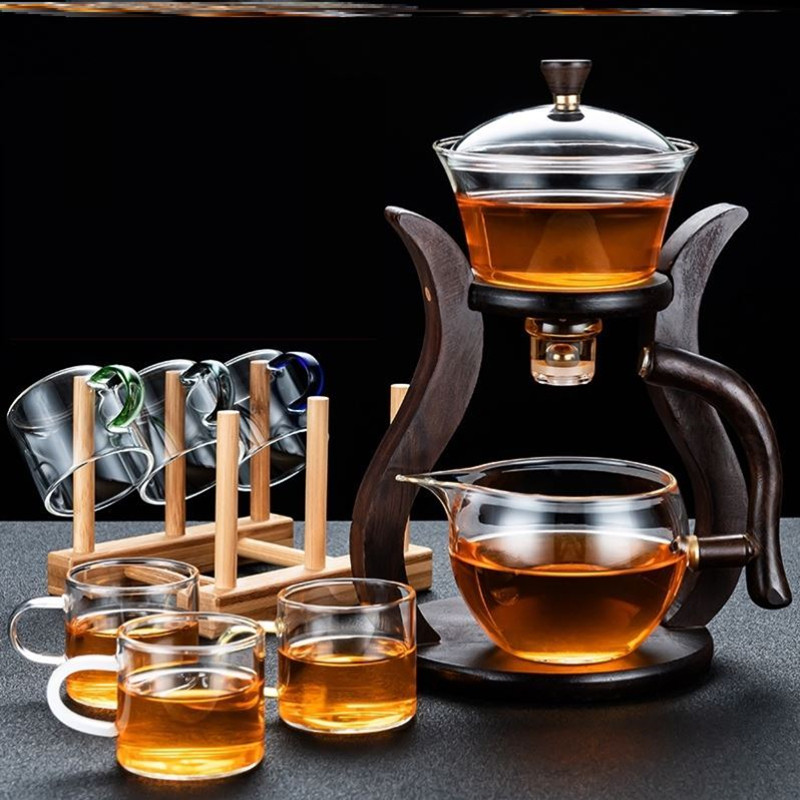 Heatresistant glass tea set water diversion rotating cover