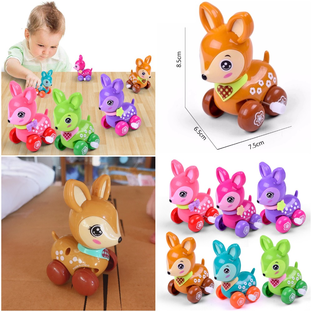 รถกวางไขลานของเล่นรถกวางกวางน้อยน่ารัก  Small Cute Wind-up Deer Car Toy สี ที่ปัดแก้มสีชมพู สี ที่ปัดแก้มสีชมพู