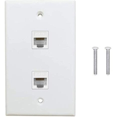 2 Port Ethernet Wall Plate, Cat6 Female to Female Wall Jack RJ45 Keystone Inline Coupler Wall Outlet, White
