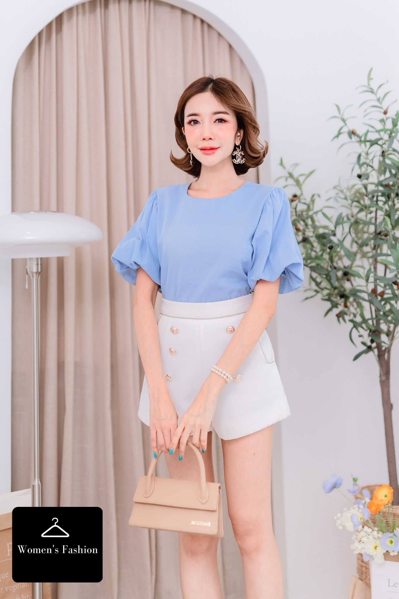 WOMEN FASHION B09 เสื้อเบลาส์ ลินิน(Mอก36-40”) เสื้อทำงานหญิง เสื้อ ...