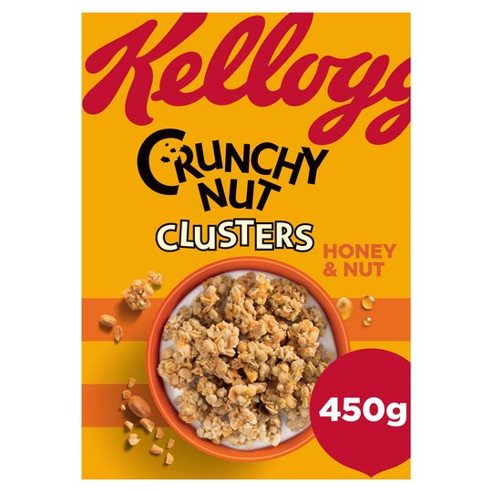 Kelloggs Crunchy Nut Clusters Honey & Nut เคลล็อกส์ ครันชี่ นัท คลัสเตอร์ ฮันนี่ ซีเรียล อาหารเช้า ผสม ถั่ว น้ำผึ้ง 450g.