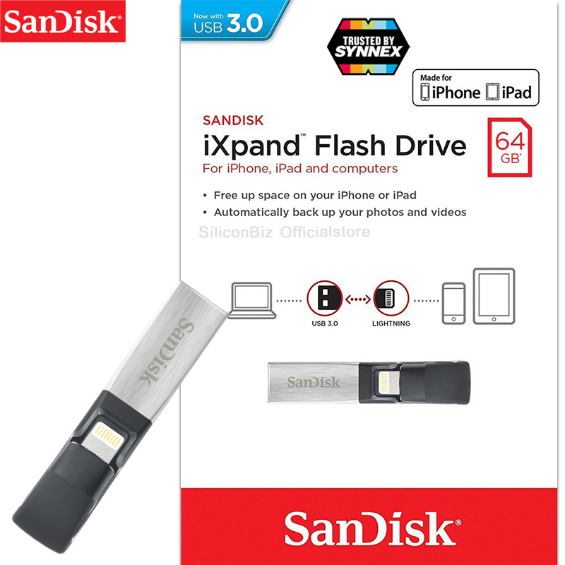 SanDisk iXpand for iPhone iPad ipod 64GB (SDIX30N_064G_PN6NN) แฟลชไดร์ฟ สำหรับ ios ไอโฟน ไอแพด ไอพอด เมมโมรี่การ์ด แซนดิส สำรองข้อมูล รับประกัน Synnex 2ปี