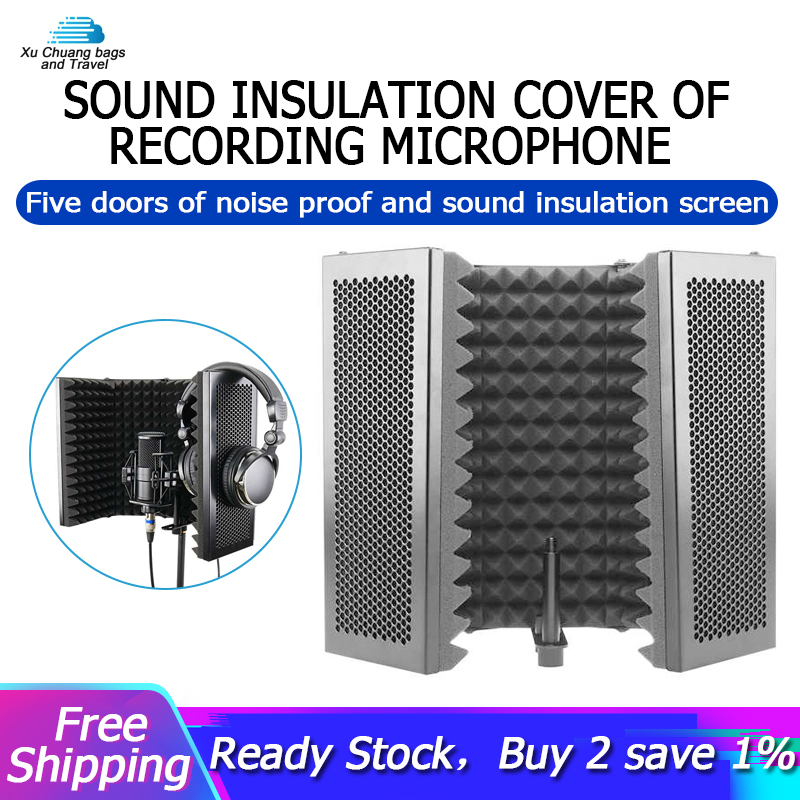 5 Panel Foldable Studio Microphone Isolation Shield Recording Sound Absorber Foam Panel