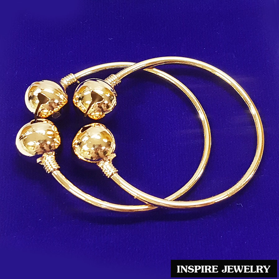 Inspire Jewelry ,กำไลข้อเท้าเด็ก กระพรวนคู่ Pink Gold แบบโบราณ  สวยหรู กลมเกลี้ยง  พร้อมถุงกำมะหยี่หรู