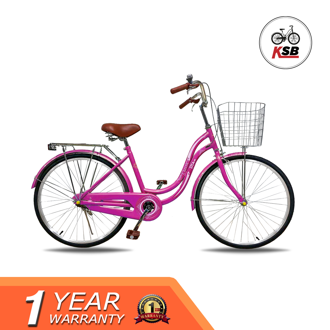จักรยานแม่บ้าน KSB ทรงญี่ปุ่น รุ่นClassic ขายดี สีชมพู มาเจนต้าร์ 24 นิ้ว