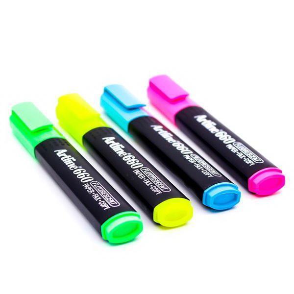 ปากกาเน้นข้อความ อาร์ทไลน์ ชุด 4 ด้าม  (สีเหลือง, เขียว, ชมพู, ฟ้า) สีสดใส ถนอนมสายตา