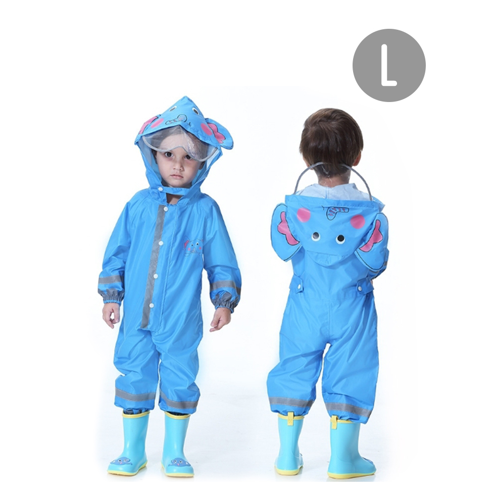 ชุดกันฝนแบบกางเกง สำหรับเด็ก ลายการ์ตูนช้างน้อย สีฟ้า