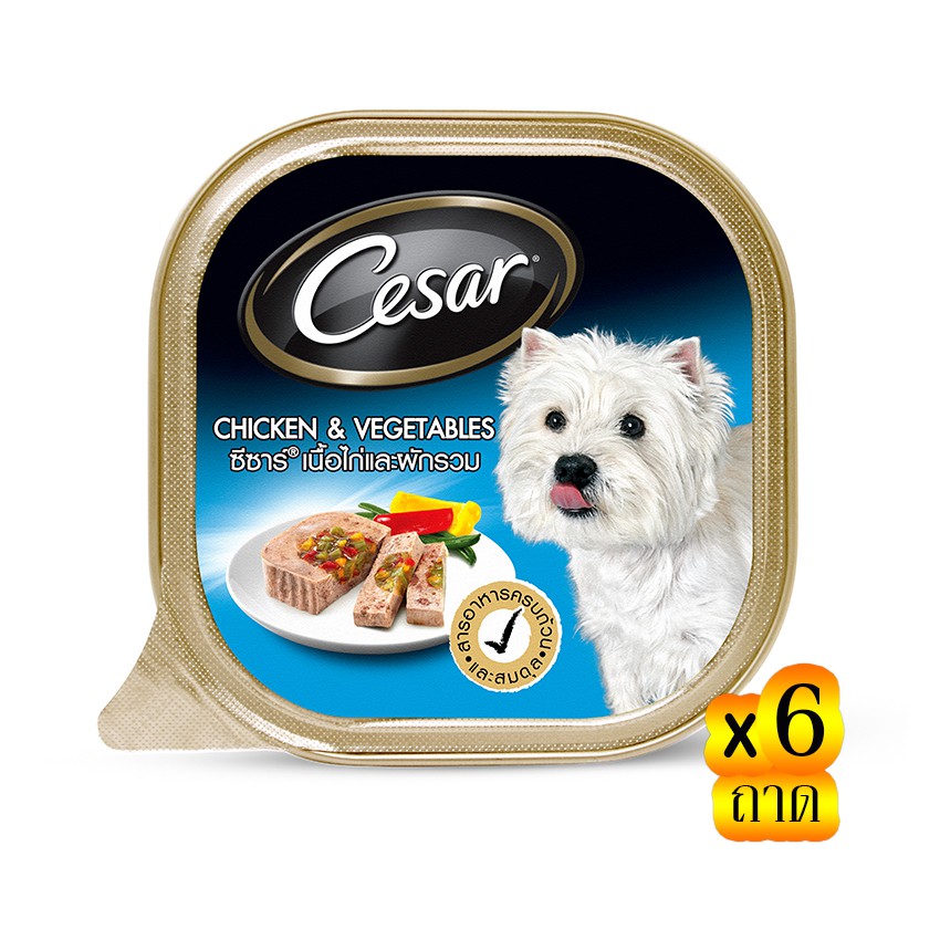 CESAR ซีซาร์ อาหารสุนัขชนิดเปียก รสไก่และผัก 100 กรัม (รวม 6 ถาด)