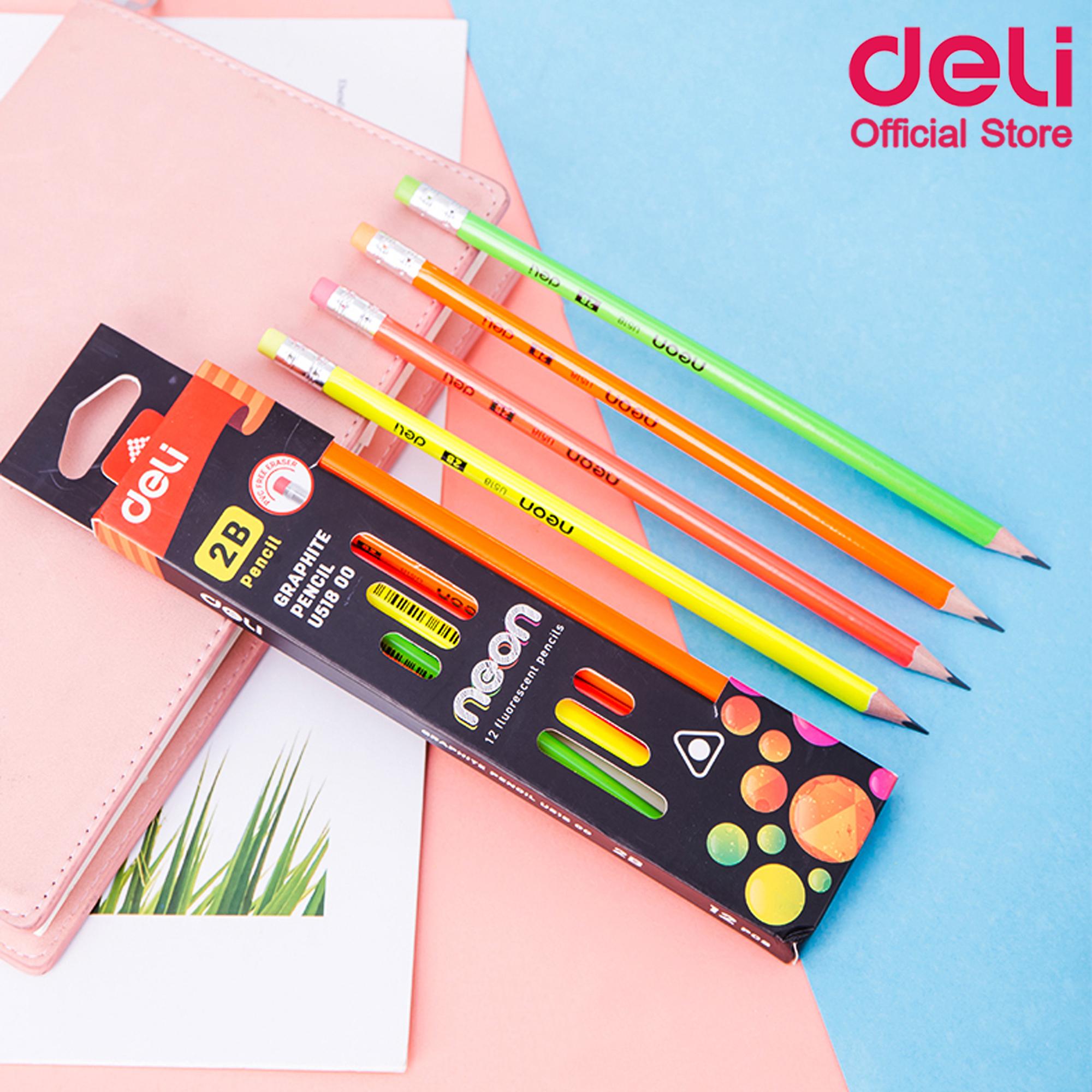 Deli U51800 Graphite Pencil ดินสอไม้ 2B ทรง 3เหลี่ยมสีนีออน แพ็ค 12 แท่ง  ดินสอ ดินสอไม้ ดินสอดำ ดินสอ2B ดินสอทำข้อสอบ เครื่องเขียน ดินสอนักเรียน อุปกรณ์การเขียน อุปกรณ์การเรียน อุปกรณ์โรงเรียน ชุดเครื่องเขียน ดินสอหัวยางลบ ดินสอแฟนซี ดินสอสีสดใส