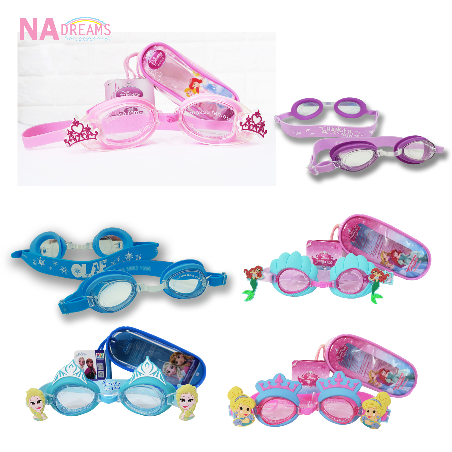 NADreams แว่นตาว่ายน้ำเด็กหญิง แว่นตาว่ายน้ำลายการ์ตูน โฟเซ่น ซินเดอเรลล่า นางเงือก แว่นตาว่ายน้ำเด็ก แว่นตาว่ายน้ำ