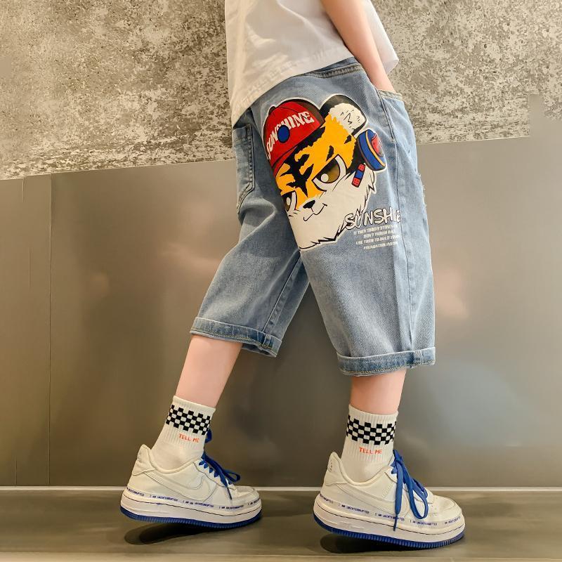 LANBAO quần short bé trai size đại qQuần denim nam, quần trẻ em, quần cắt, quần rộng rãi quần short bé trai 40kg
