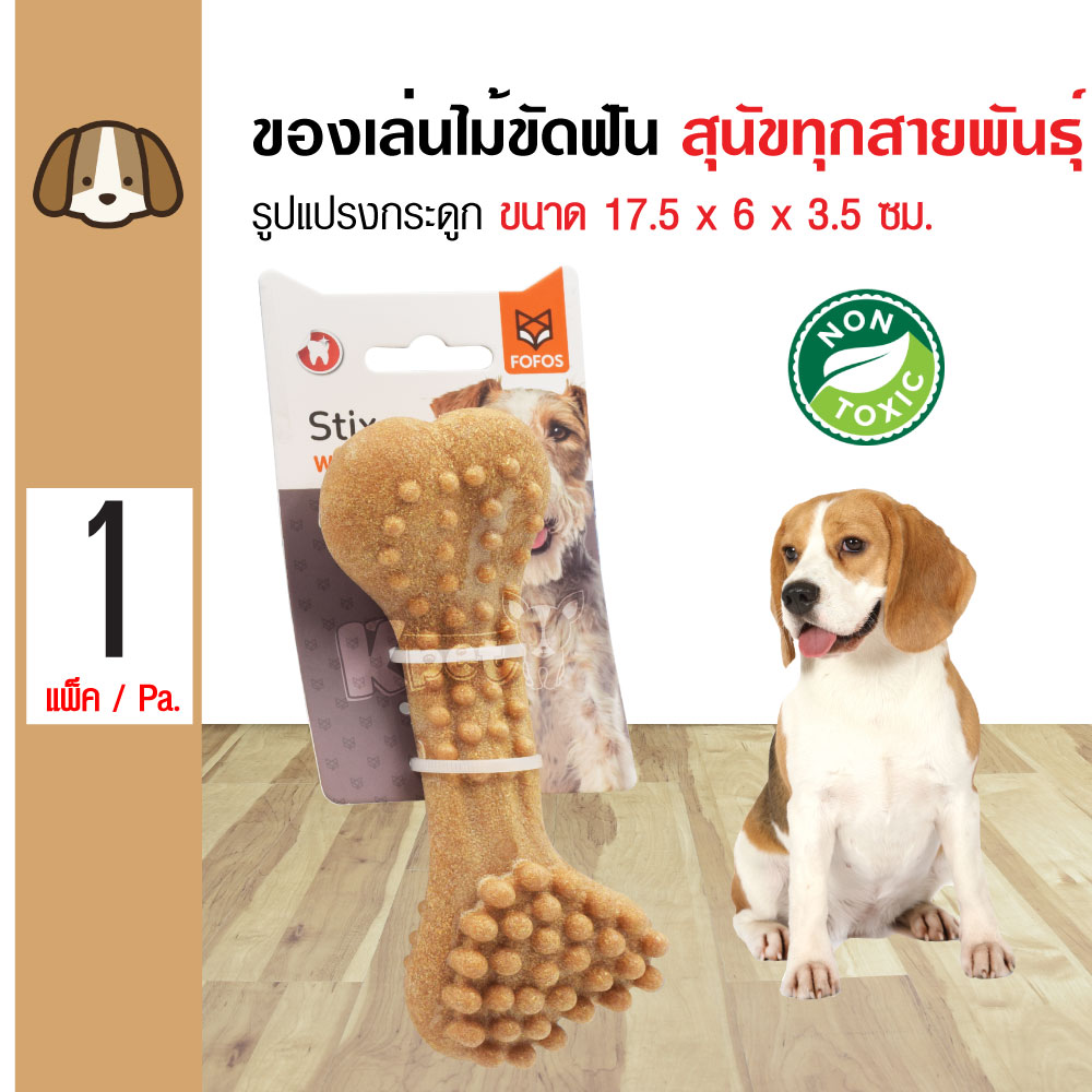 Fofos Woodplay ของเล่นสุนัข ของเล่นไม้ รูปแปรงกระดูก ช่วยขัดฟัน สำหรับสุนัขทุกวัย ขนาด 17.5x6x3.5 ซม. (1 ชิ้น/แพ็ค)