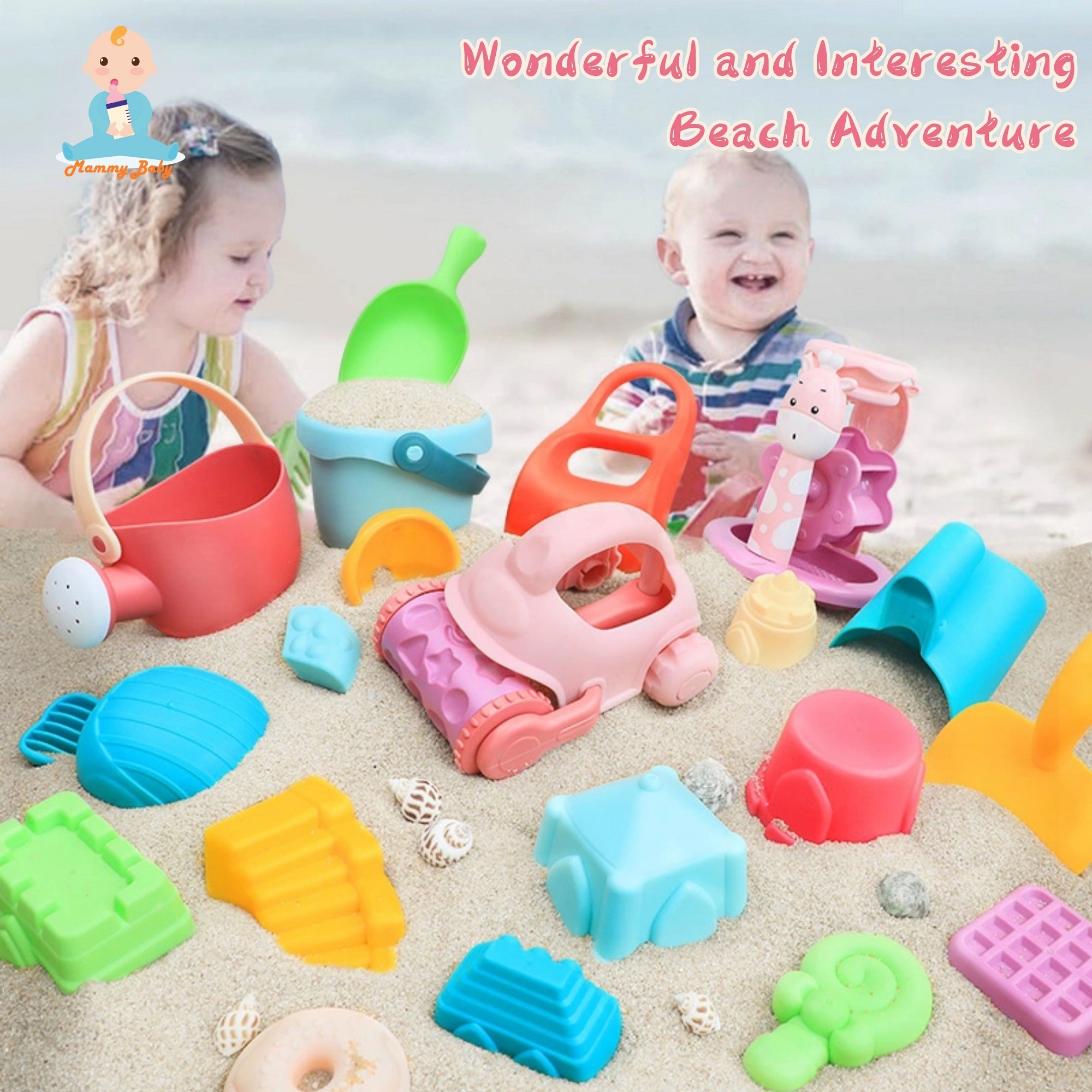 Beach Sand&Water Toys Set with Mesh Bag for Kids ของเล่นทราย - Multicolor