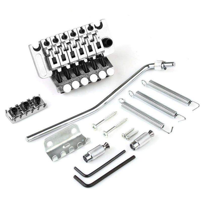 Electric Guitar Tremolo Bridge Assembly Double System Parts 2 Point St Strat Style Guitar Tremolo Bridge Locking System (Silver)