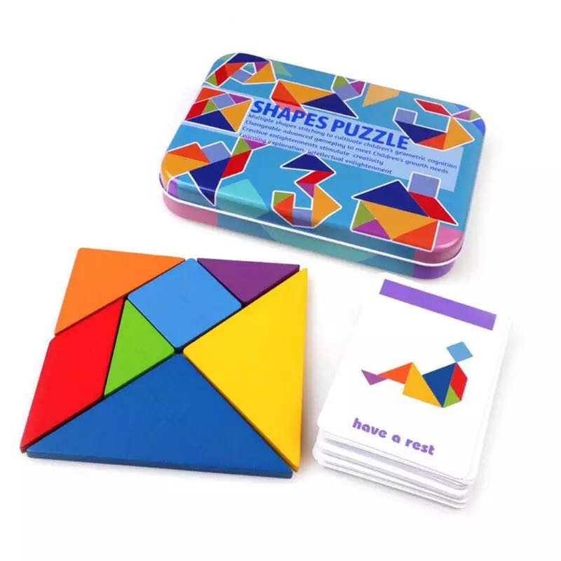 Wooden Pattern Tangram Puzzle Shape Montessori Trel Game Patterns Educational Brain Teasers Toys Tangram Puzzle Toys
