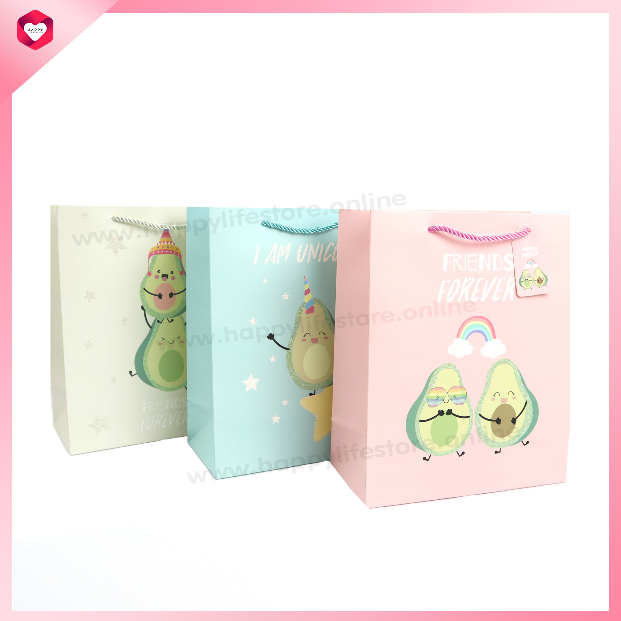HappyLife Gift Bag ถุงกระดาษ ถุงของขวัญ เทศกาลต่างๆ  ถุงหูเชือก ถุงใส่ของ  พร้อมการ์ด ขนาด 32x26x12.5 cm