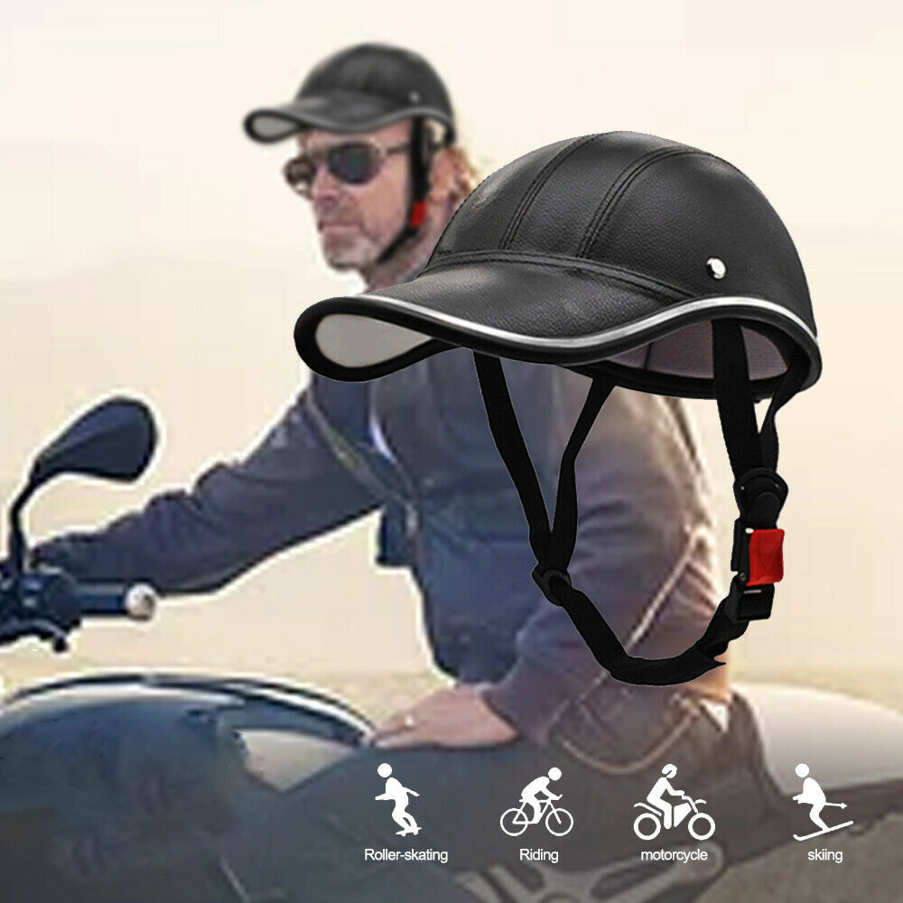 ความปลอดภัยรถจักรยานยนต์หมวกนิรภัยครึ่งเบสบอลหมวกสไตล์ครึ่งหน้า Vintage หมวกปีกกว้างอุปกรณ์เสริมรถจักรยานยนต์หมวกนิรภัย
