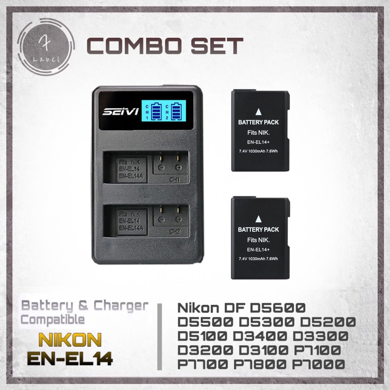 Combo Set : Nikon EN-EL14 แบต 2 ก้อน+แท่นชาร์จ 1 อัน (แถมฟรีถุงผ้า  สำหรับกล้อง Nikon DF D5600 D5500 D5300 D5200 D5100 D3400 D3300 D3200 D3100 P7100 P7700 P7800 P7000