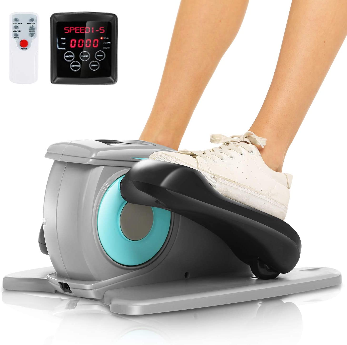 Under Desk Electric Mini Elliptical Machine, Remote Control Portable Exercise Elliptical Trainer with Large Pedal, LCD Monitor Compact Trainer for Home & Office Gym