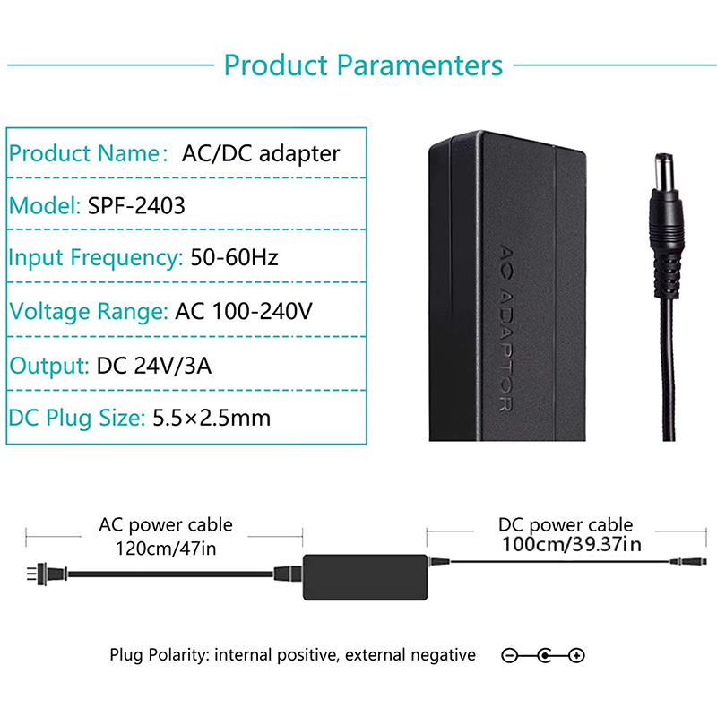 Universal DC5525 AC 100V240V to DC 24V 3A Power Switch Adapter 72W