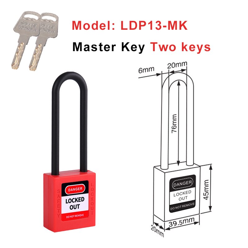 Energy Isolation Safety Padlock Non Conductive 38Mm 76Mm Long Shackle