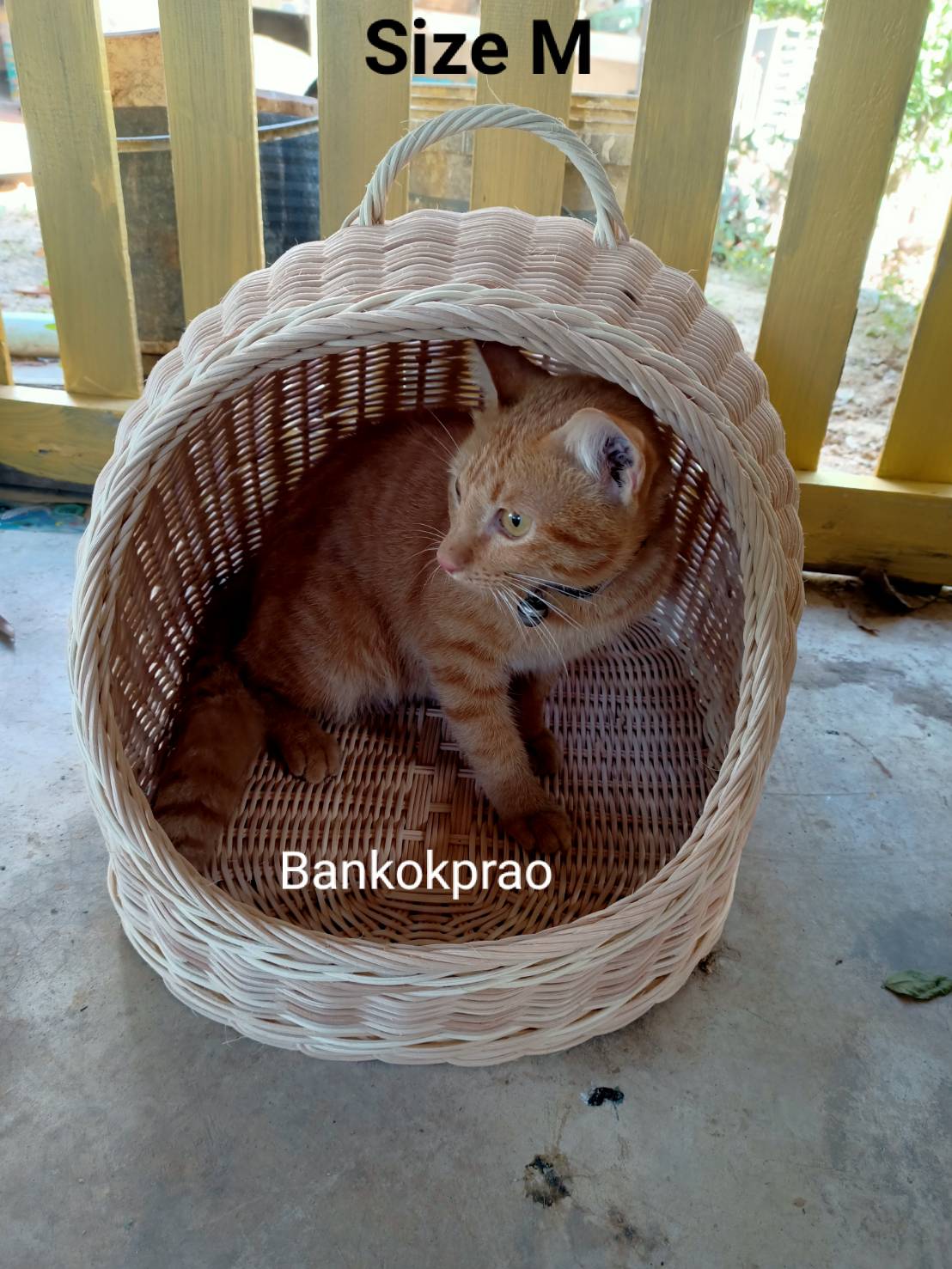 คอนโดแมว มินิมอล Minimal จักสานไม้หวายแท้วัสดุธรรมชาติ 100% ทรงโดม ขนาด 14x18x15 นิ้ว (สีเบจ/ธรรมชาติ) ที่นอนสัตว์เลี้ยง ตะกร้านอนแมว ที่นอนแมว