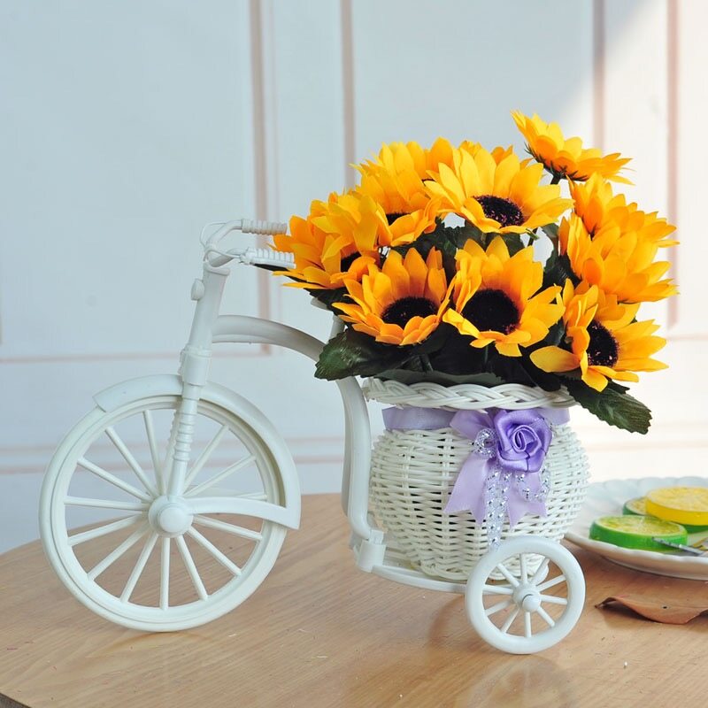 ออกแบบจักรยานสีขาวกระเช้าดอกไม้จัดเก็บพืชสวนงานเลี้ยงงานแต่งงาน
