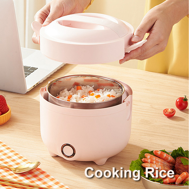 หม้อหุงข้าวขนาดเล็ก 1.3L กล่องอาหารกลางวันอุ่นไฟฟ้า 200W หม้อนึ่งอาหารหุงข้าวบะหมี่ไข่สแตนเลสซับสำหรับทำงานบ้าน Small Rice Cooker