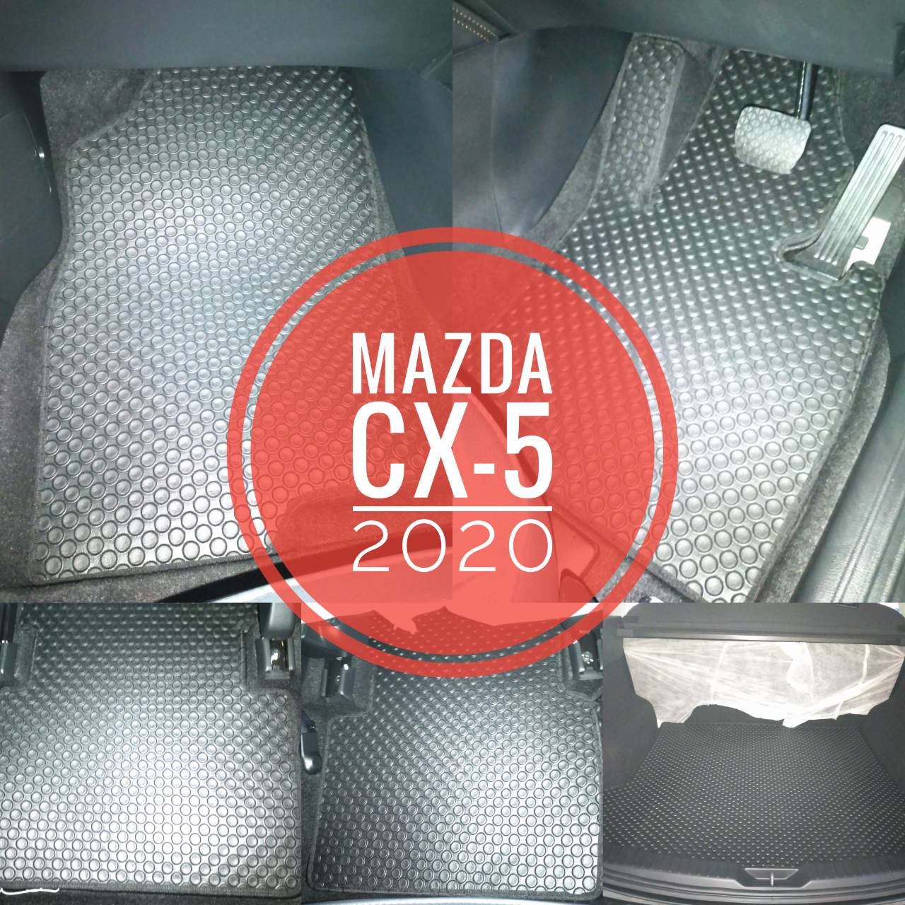 พรมปูพื้นภายในรถยนต์ 6 ชิ้น (เพิ่มชิ้นท้ายด้านหลังที่เก็บสัมภาระ) ลายกระดุมสีดำ MAZDA รุ่น CX-5 ปี 2019-ปัจจุบัน