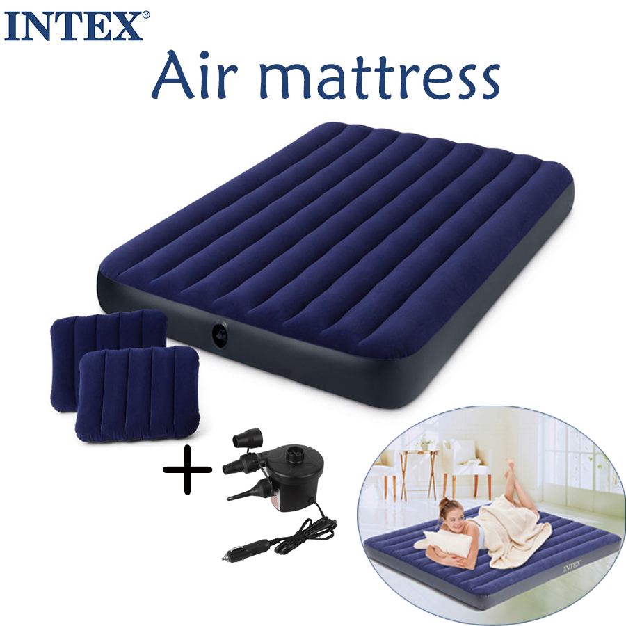 ที่นอนเป่าลม 6 ฟุต ควีน 183x203x25 ซม(Blue) ฟรี หมอน 2 ใบและที่สูบลมไฟฟ้า  Intex Air mattress Seabuy