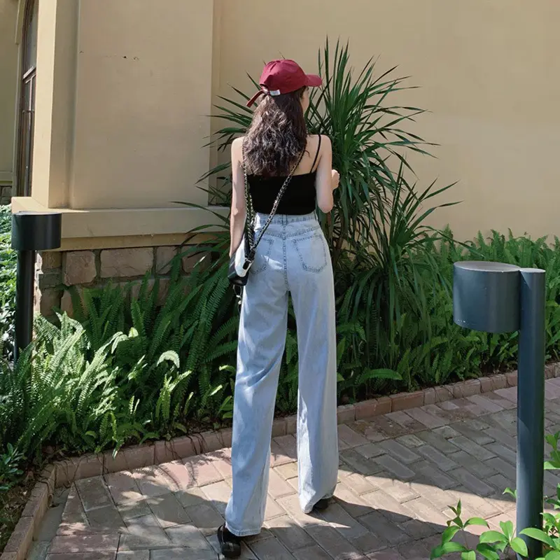 ภาพสินค้าGirlJean Fashion Women's High Waist Drape Denim Wide Leg Trousers Loose Korean Version of The Trend of Wild Straight Slimming Casual Pants จากร้าน wardrobe บน Lazada ภาพที่ 2