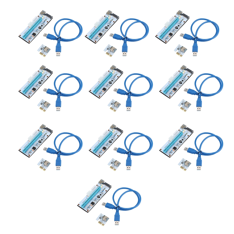 10Pcs VER008S PCI-E 1X to 16X 3 Power Interface USB3.0 Graphics Card Extension Cable PCI-E Adapter Card for Mining