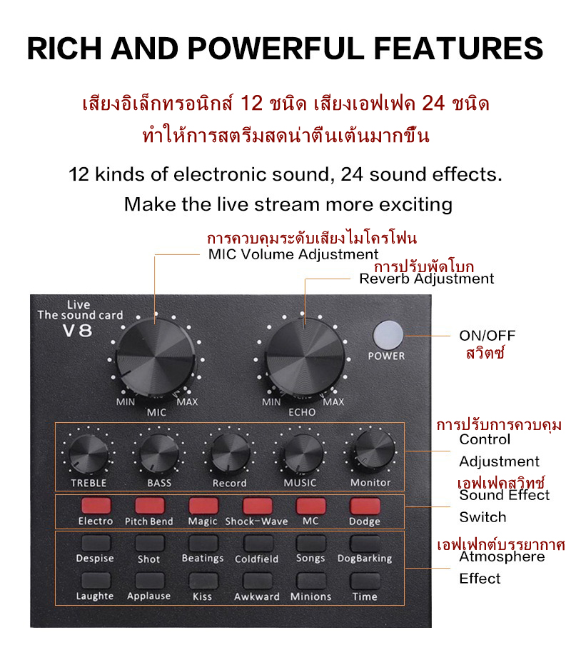 V8 V8s Audio Stereo Headset Microphone cast Streamer Live Sound Card