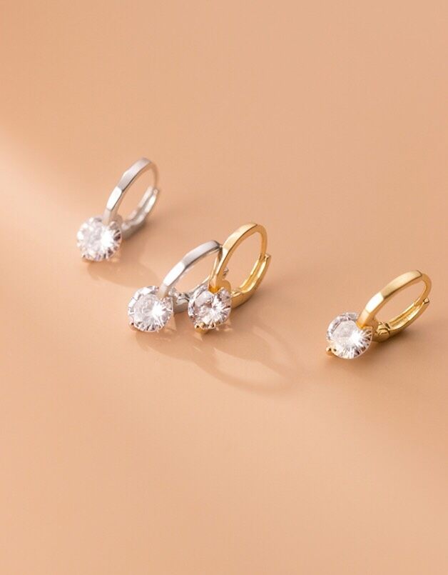 littlegir gifts-Round single diamond earrings ต่างหูห่วงกลมห้อยเพชร s925