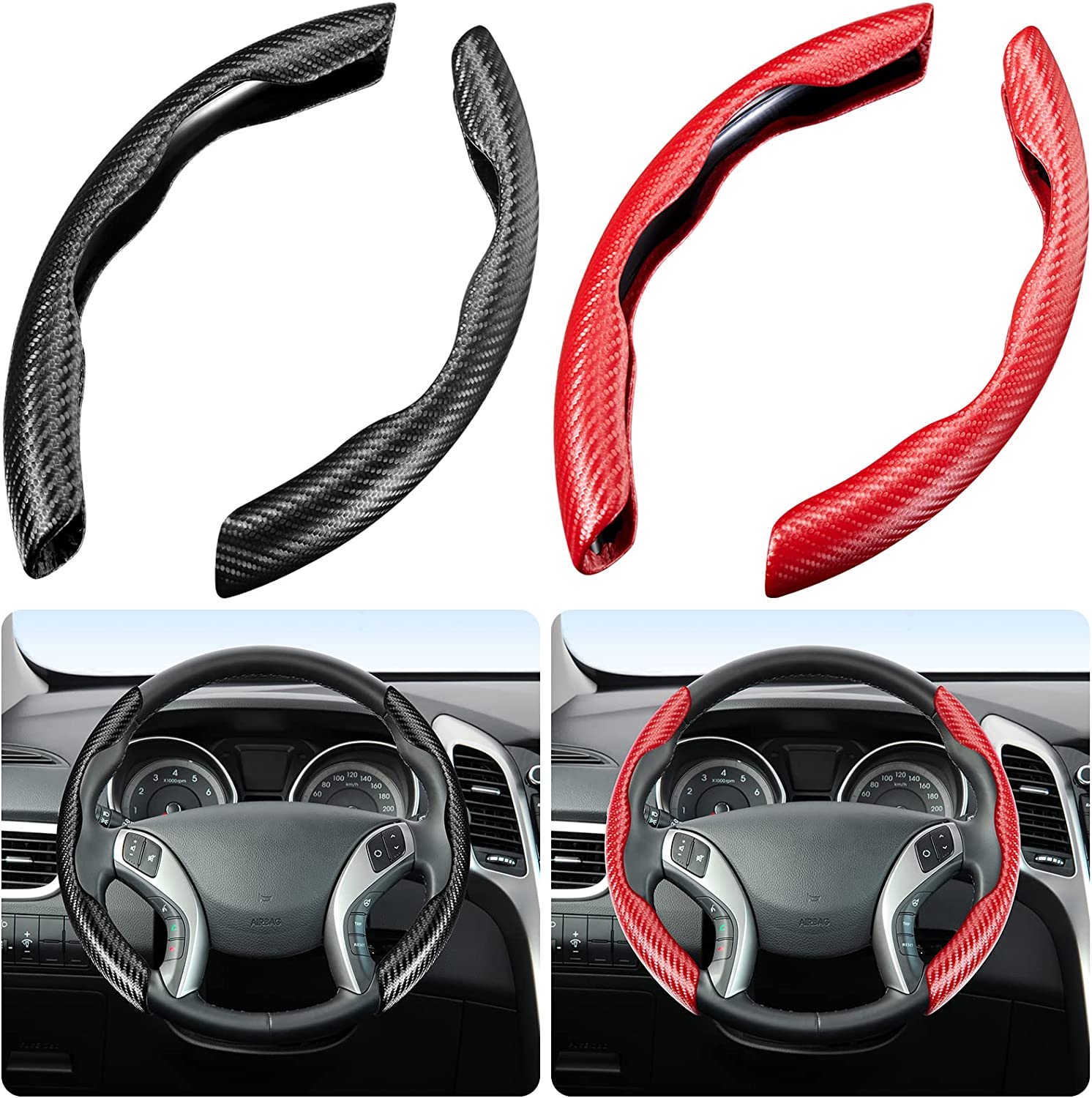 2Pcs Carbon Fiber Car Cover Steering Wheel Cover Non-slip Breathable ...