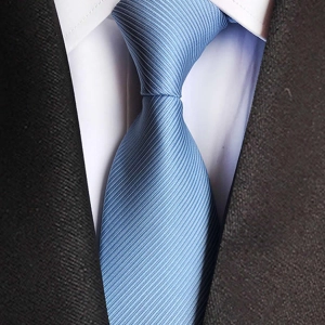 สินค้า Men\'s Formal Commercial Tie Strip Polyester Silk Neckties Bss Office Vintage Wedding Fashion Classic Ties(Light blue)