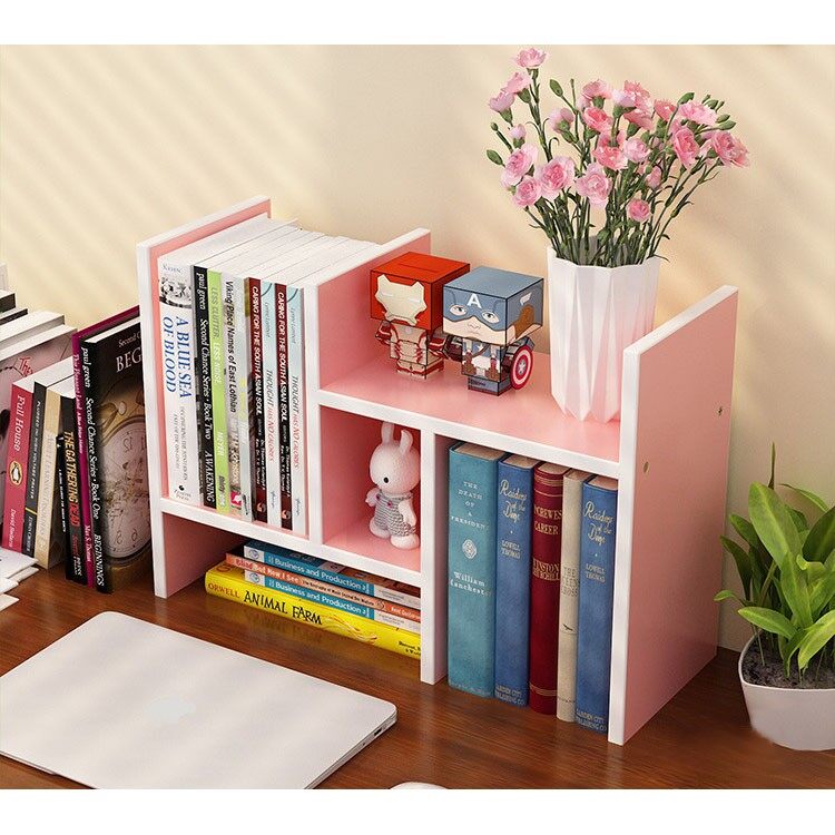 ชั้นวางหนังสือ ชั้นวางของบนโต๊ะ ชั้นวางหนังสือบนโต๊ะ ชั้นวางหนังสือไม้ ขนาดเล็ก ปรับเปลี่ยนรูปทรงได้ Small bookshelf