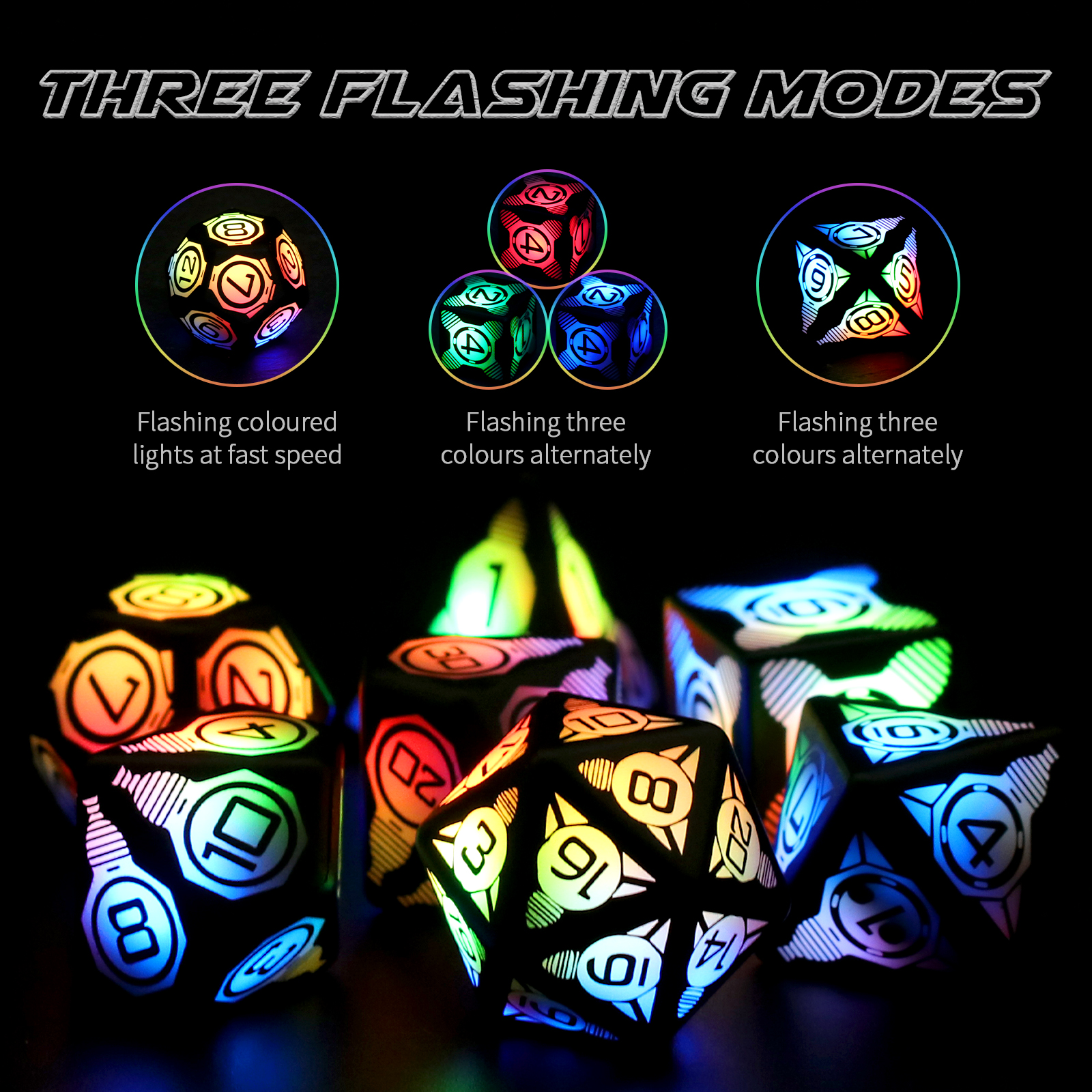 แม่เหล็กชาร์จ LED DND ลูกเต๋าพร้อมกล่องชาร์จ,7ชิ้น LED ลูกเต๋า ...