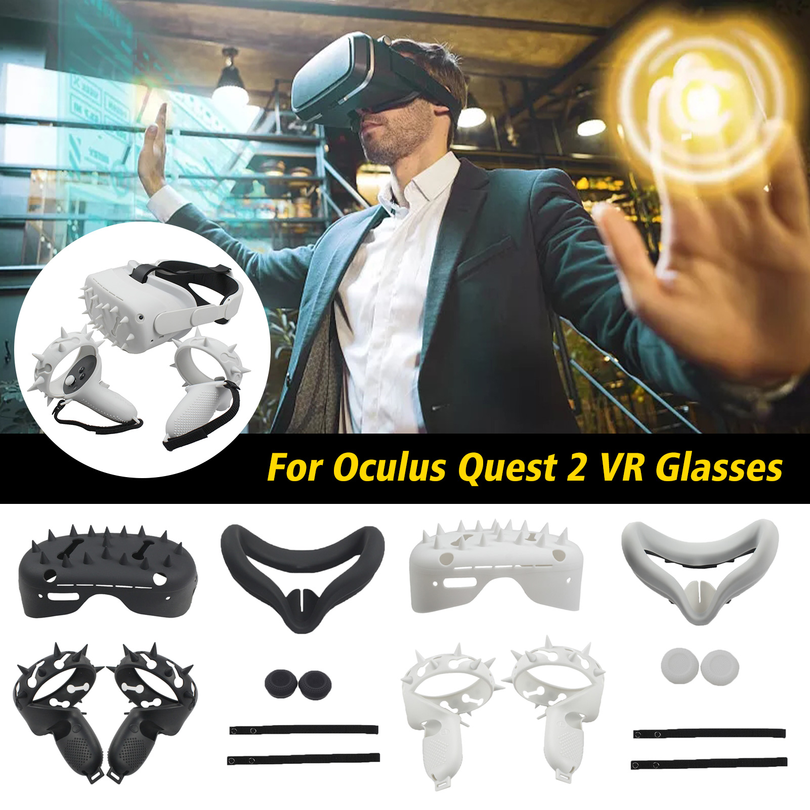 แว่น VR มัลติฟังก์ชัน,อุปกรณ์เสริมสำหรับเล่นเกมกันเหงื่อติดตั้งง่ายซิลิโคนนิ่มกันกระแทกกันรอยขีดข่วนเคสมือจับควบคุมกันลื่นสำหรับ Oculus Que2