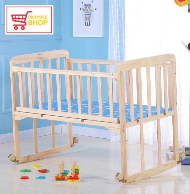 เตียงนอน เตียงโยกสำหรับเด็ก เตียงนอนเด็กทารก เตียงเด็กเล็ก ปรับโยก มีล้อ สามารถปรับการใช้งานเป็นโต๊ะได้
