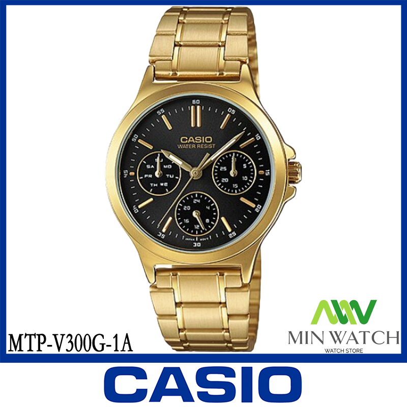 CASIO นาฬิกาข้อมือผู้ชาย สายสแตนเลส สีทอง รุ่น MTP-V300G ของแท้ 100% ประกันศูนย์ CASIO 1 ปี จากร้าน MIN WATCH