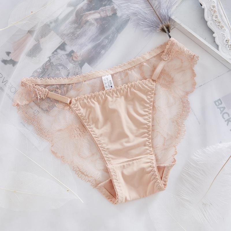 Sexy Transparent Panties Women Mesh Lace Solid Briefs Casual Seamless Underpanty