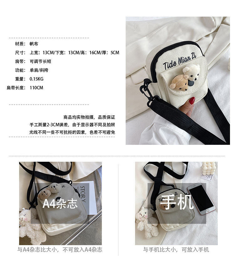Túi Vải Bố In Chữ Phong Cách Hàn Quốc Túi Mini Cho Nữ Túi Đeo Chéo Gấu Hoạt Hình Cho Nữ Túi Đeo Vai 2022 Túi Nhỏ Cho Nữ Túi Đựng Điện Thoại