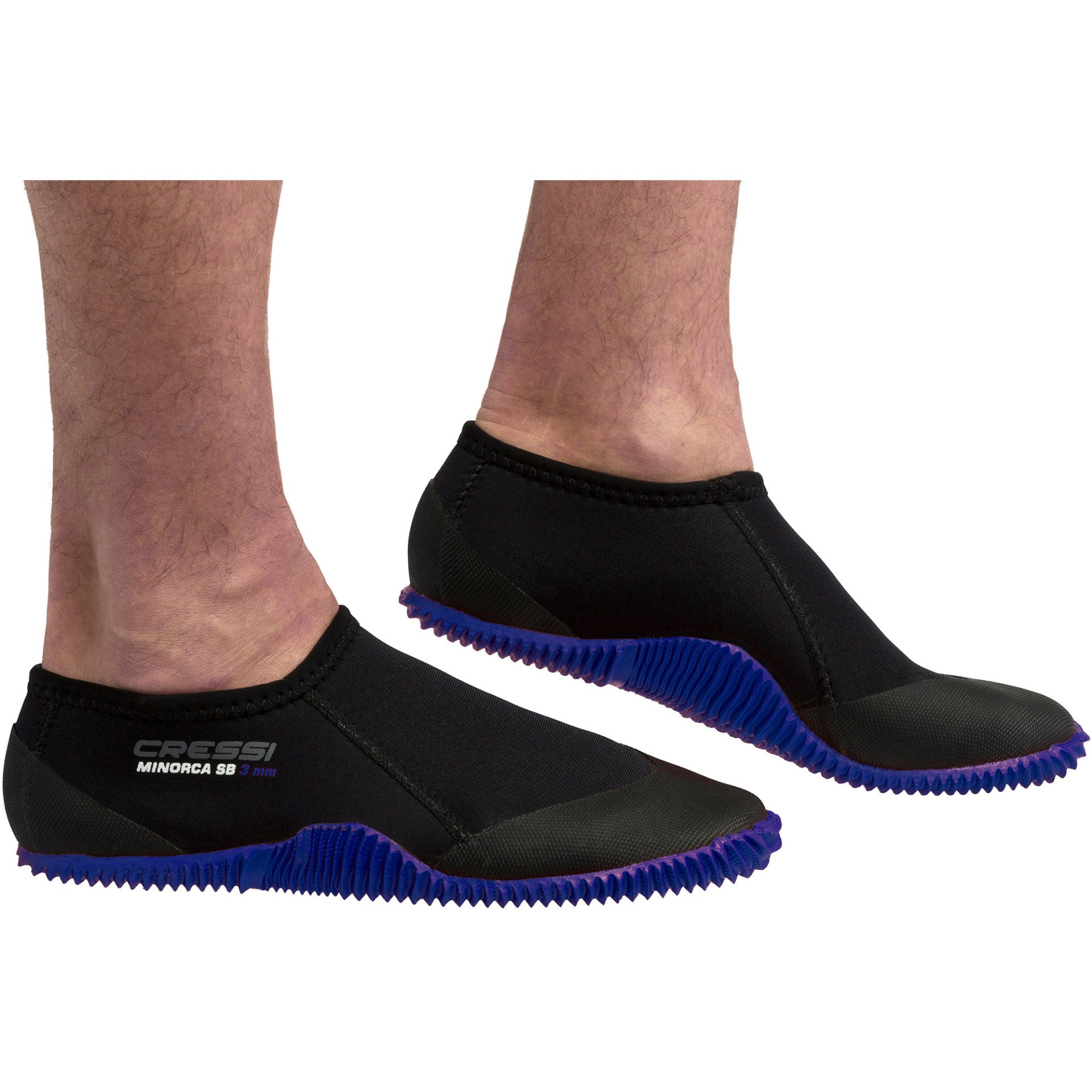 รองเท้า รองเท้าบูทสั้น บูทสั้นดำน้ำ อุปกรณ์ดำน้ำ CRESSI MINORCA SHORTY BOOTS BLACK WITH BLUE LOGO AND BLUE SOLE