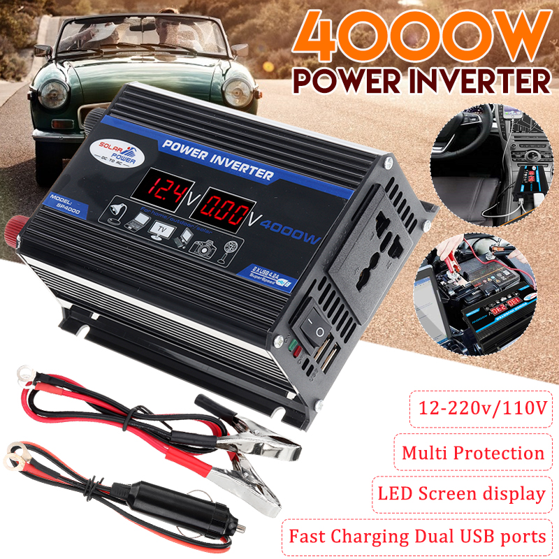 [ส่งจากภายในประเทศไทย+มีของ]  4000W LCD 2 USB Car Converter Inverters สำหรับเครื่องใช้ภายในบ้าน Solar Inverter【12-220v】