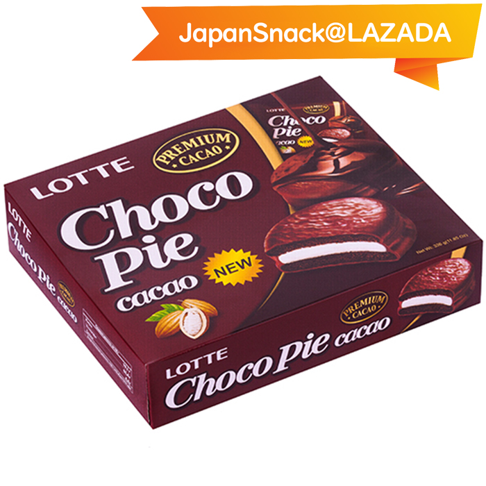 Cacao กล่องดำ 336 กรัม (12 ชิ้น) Lotte Choco Pie ช็อกโก้พาย ขนมปังเคลือบช็อกโกแลตสอดไส้มาร์ชแมลโลว์ ล็อตเต้ นำเข้าจากเกาหลี